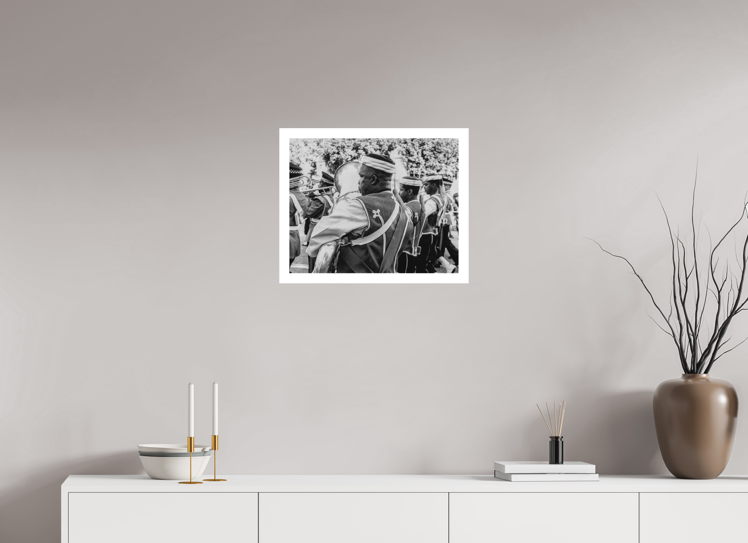 50.2 x 40 cm, Ilford B&W paper, matte 3 cm white border Marching Band of the West India Regiment